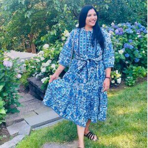 BRAND NEW Hand Block Printed Woman Midi Dress Fall Clothing Cotton Floral Dress